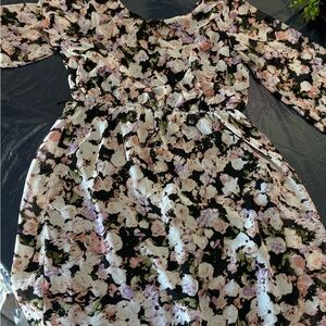 Lily Rose Black Floral Midi Dress with Pink and Cream Blooms